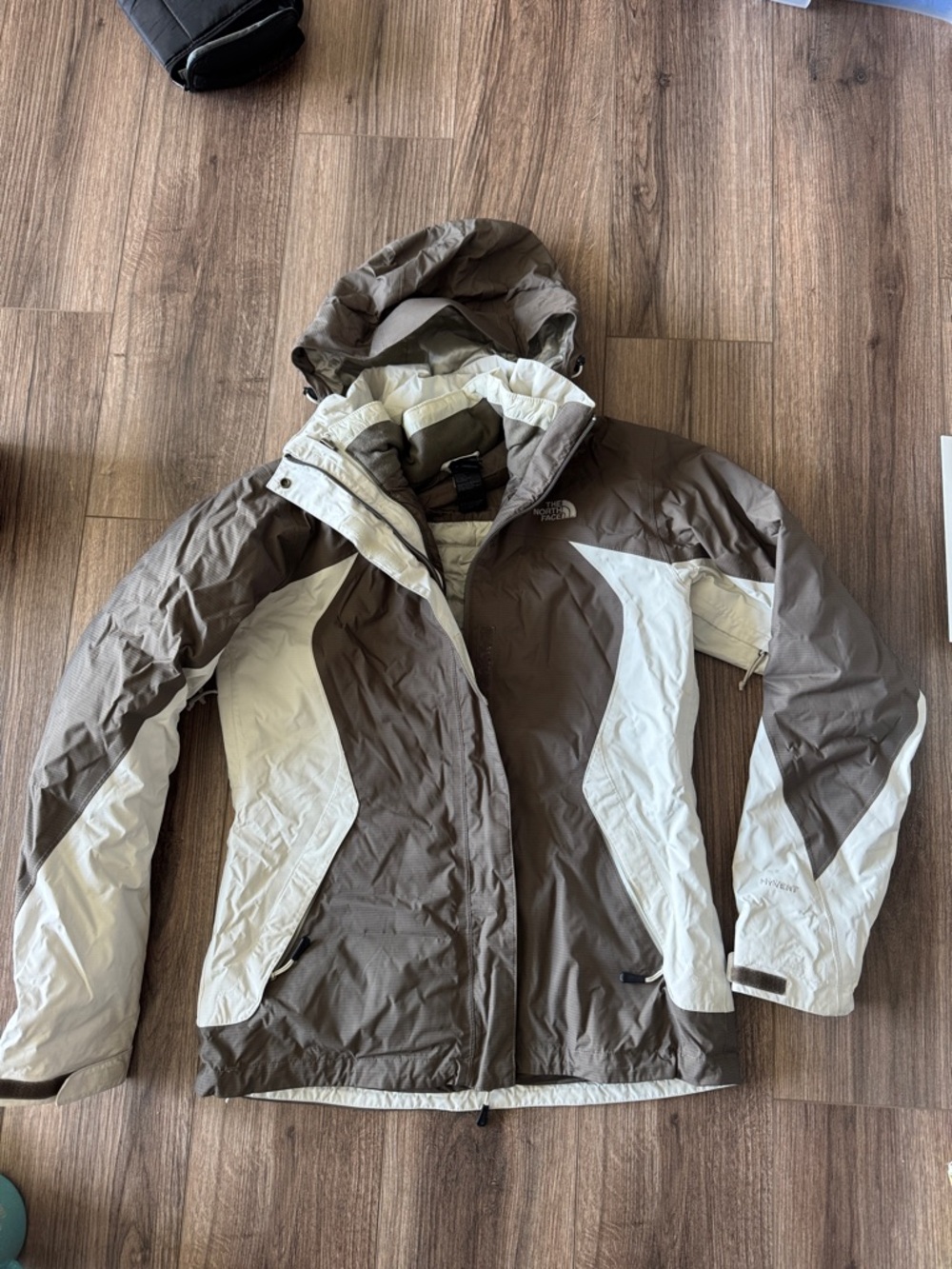 The North Face Brown and White Two in One Ski Jacket with Hood